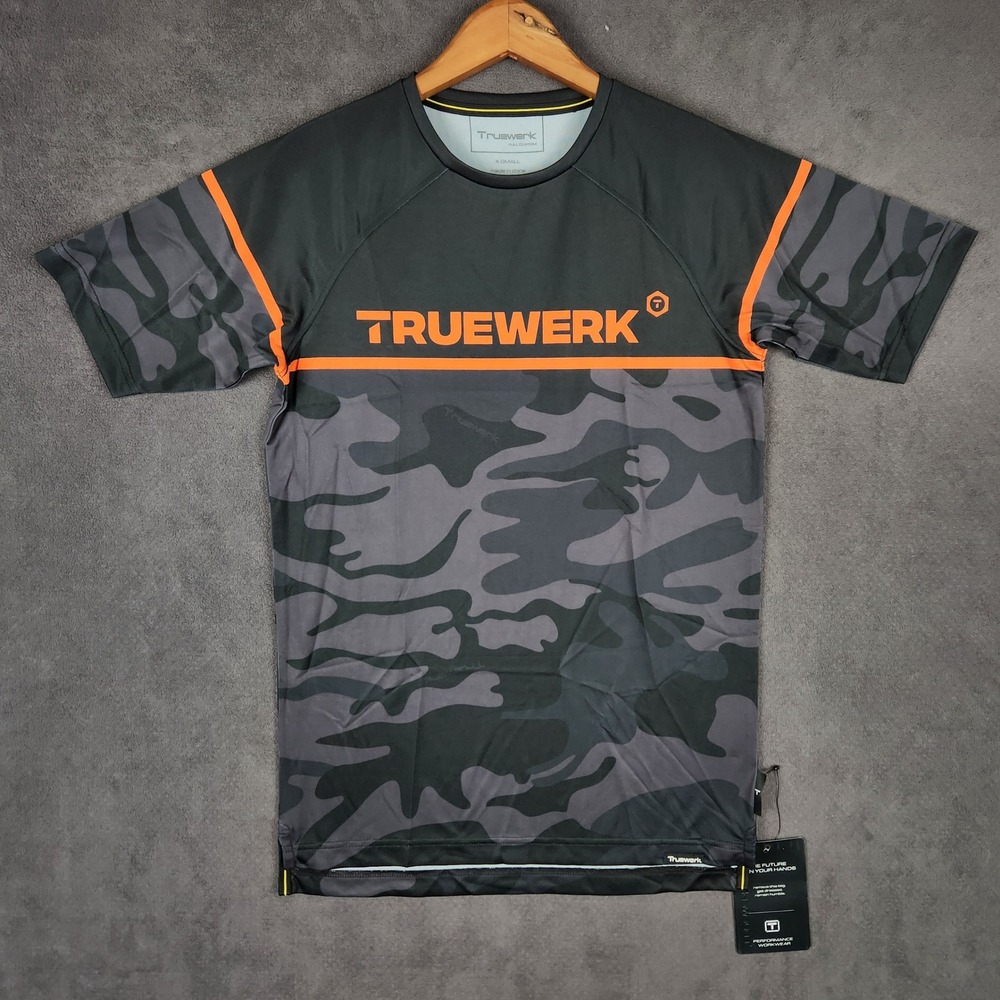 Truewerk T.5 Shirt Mens XS Black Gray Camo Orange Short Sleeve Performance NEW‎